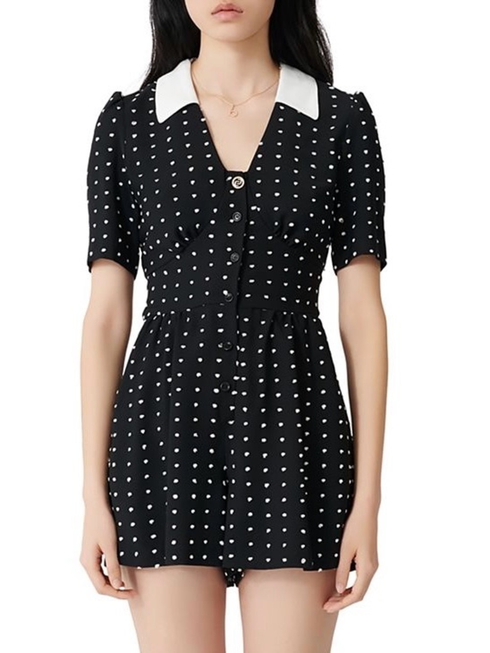 Maje Irandi Polka Dot Collared Playsuit Romper Black & White Sz 2 / XS